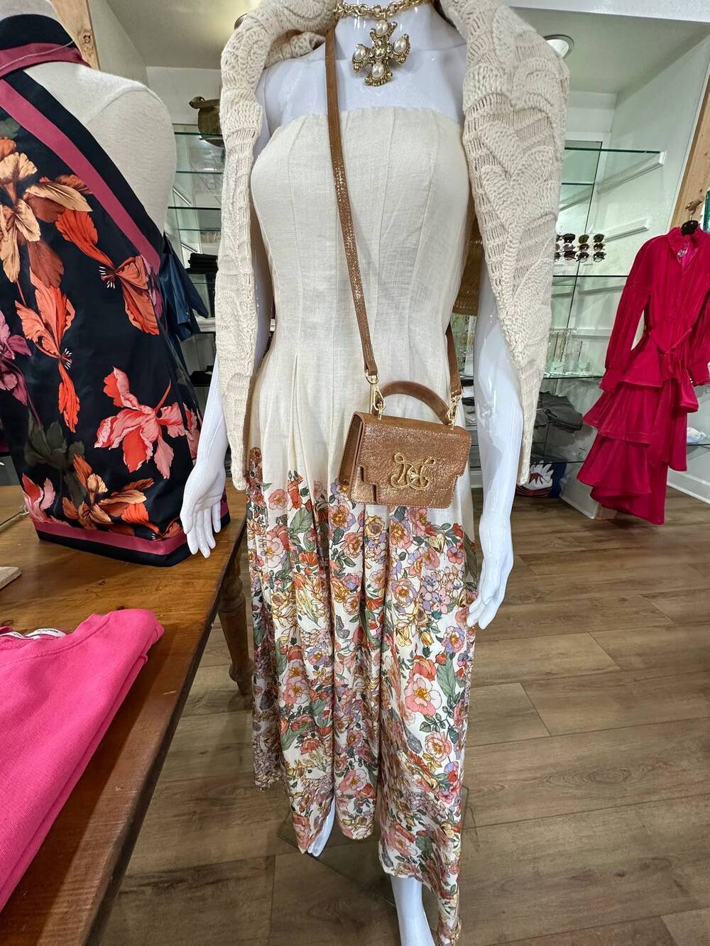 NEW MILIO MILANO women's botanical maxi linen tube dress in cream